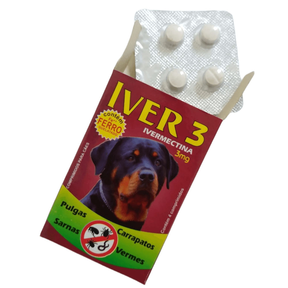 Iver 3mg para Cães Contra Vermes, Pulgas, Carrapatos e Sarnas